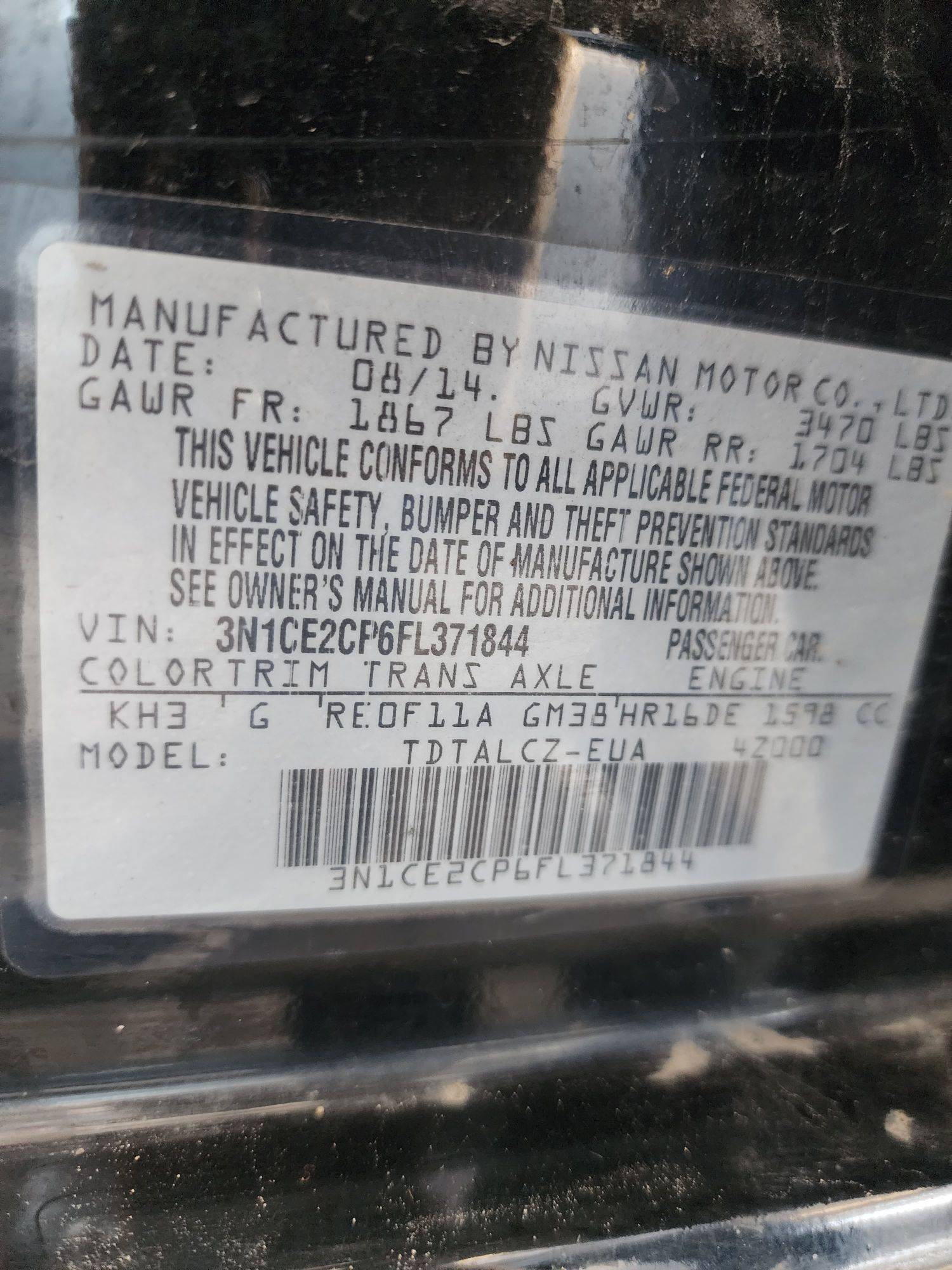 2015 NISSAN VERSA NOTE — 98378 Miles — Lot 59166473 - Marhaba Auctions Used Cars - Image 3