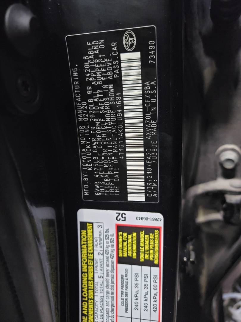 2020 TOYOTA CAMRY — 134448 Miles — Lot 38172099 — Main - Marhaba Auctions Used Cars - Image 10