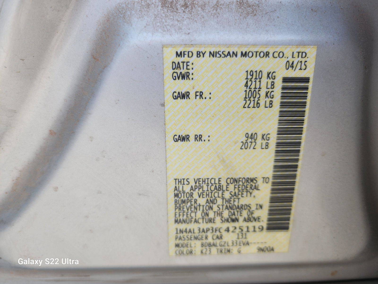 2015 NISSAN ALTIMA — 150878 Miles — Lot 37964503 - Marhaba Auctions Used Cars - Image 9