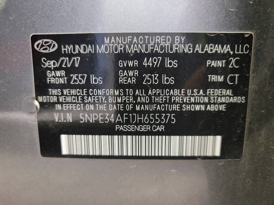 2018 HYUNDAI SONATA — 65380 Miles — Lot 1JH655375 - Marhaba Auctions Used Cars - Image 9
