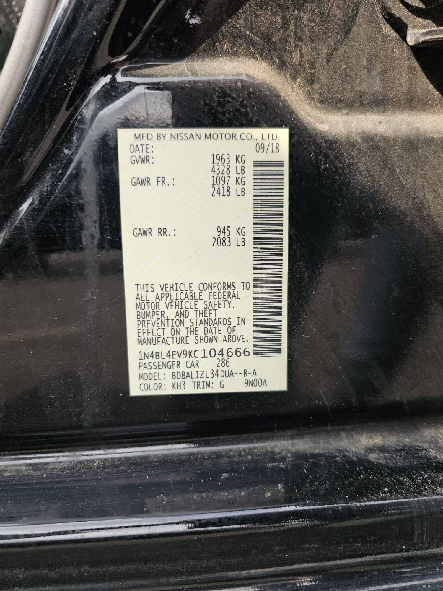 2019 NISSAN ALTIMA — 224315 Miles — Lot 9KC104666 — Souq - Marhaba Auctions Used Cars - Image 10