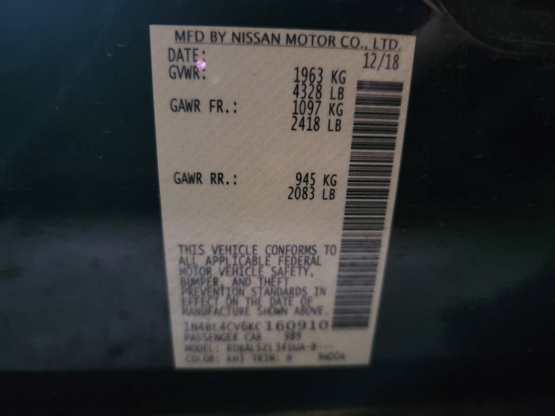 2019 NISSAN ALTIMA — 97757 Miles — Lot C160910 - Marhaba Auctions Used Cars - Image 9