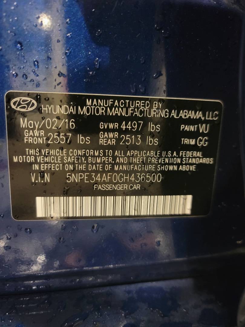 2016 HYUNDAI SONATA — 115149 Miles — Lot H436500 - Marhaba Auctions Used Cars - Image 3