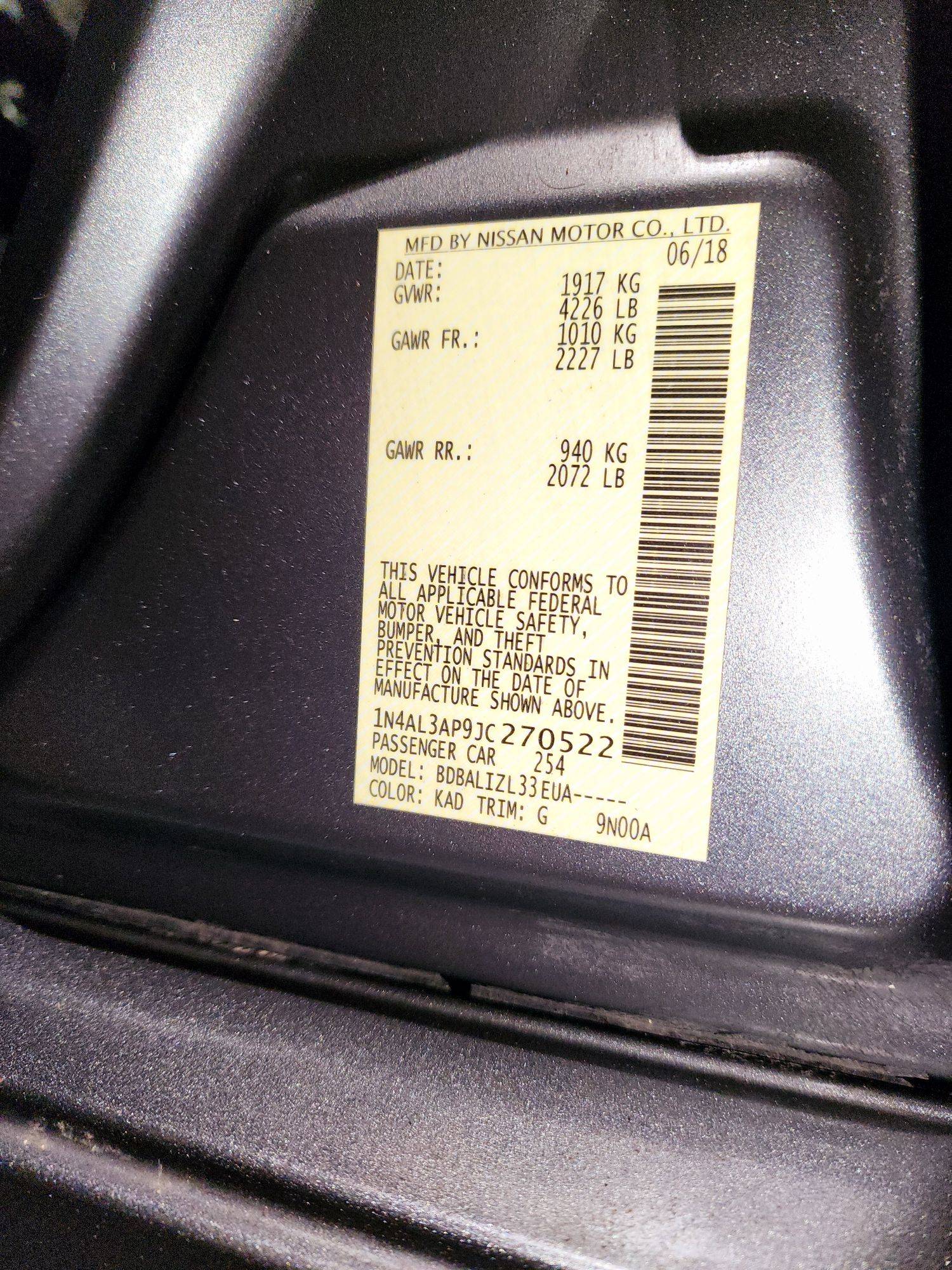 2018 NISSAN ALTIMA — 148084 Miles — Lot 270522 — Souq - Marhaba Auctions Used Cars - Image 9