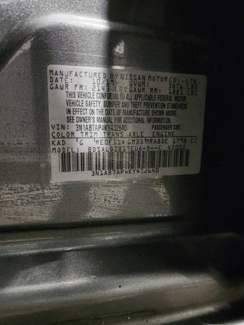 2019 NISSAN SENTRA — 110966 Miles — Lot 77963013 - Marhaba Auctions Used Cars - Image 3