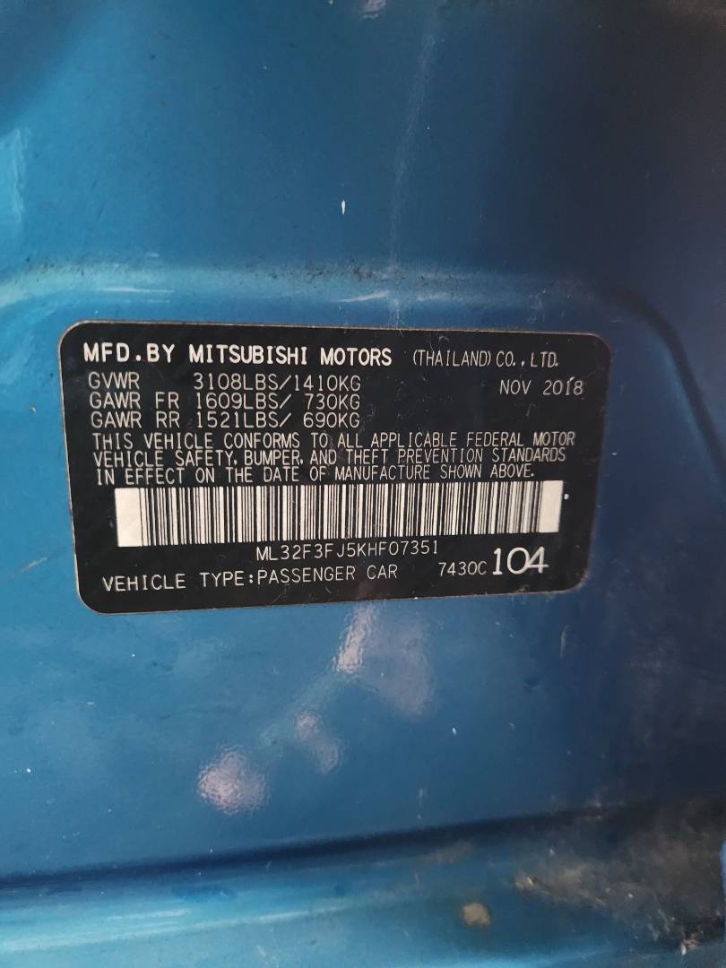 2019 MITSUBISHI MIRAGE — 138918 Miles — Lot 67111653 - Marhaba Auctions Used Cars - Image 3