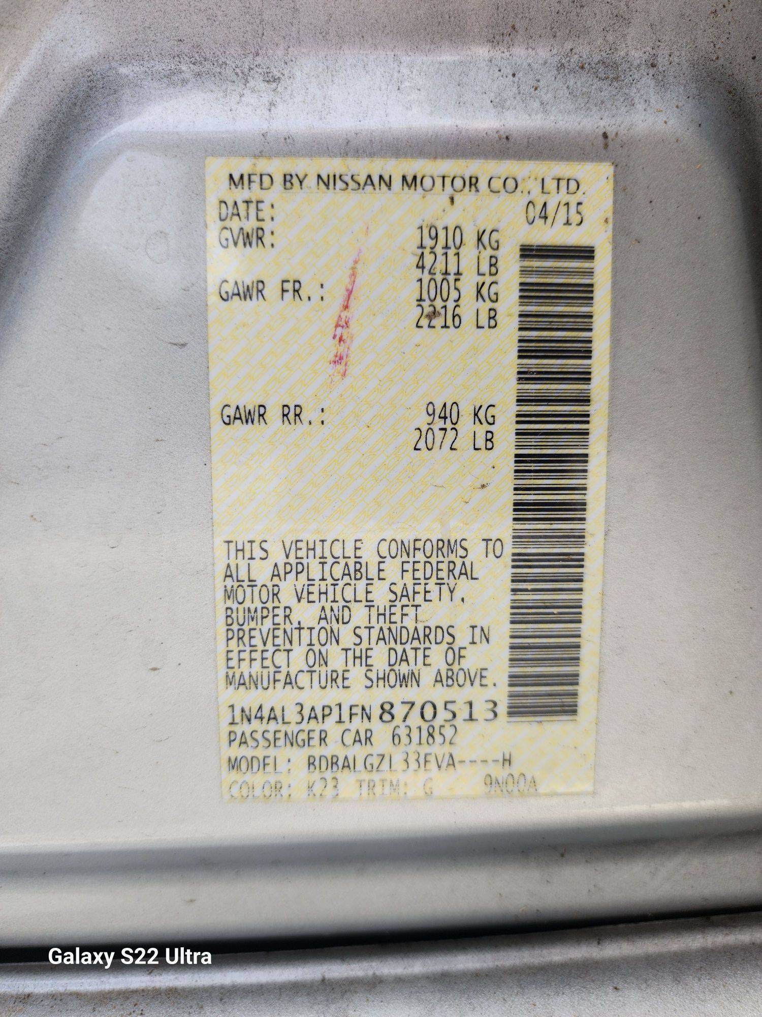 2015 NISSAN ALTIMA — 176962 Miles — Lot 38416824 - Marhaba Auctions Used Cars - Image 8