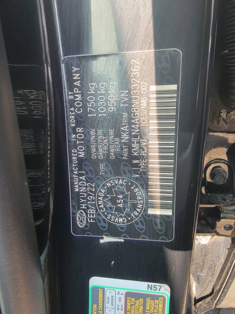 2022 HYUNDAI ELANTRA — 109048 KM — Lot AG8NU332362 — Main - Marhaba Auctions Used Cars - Image 9