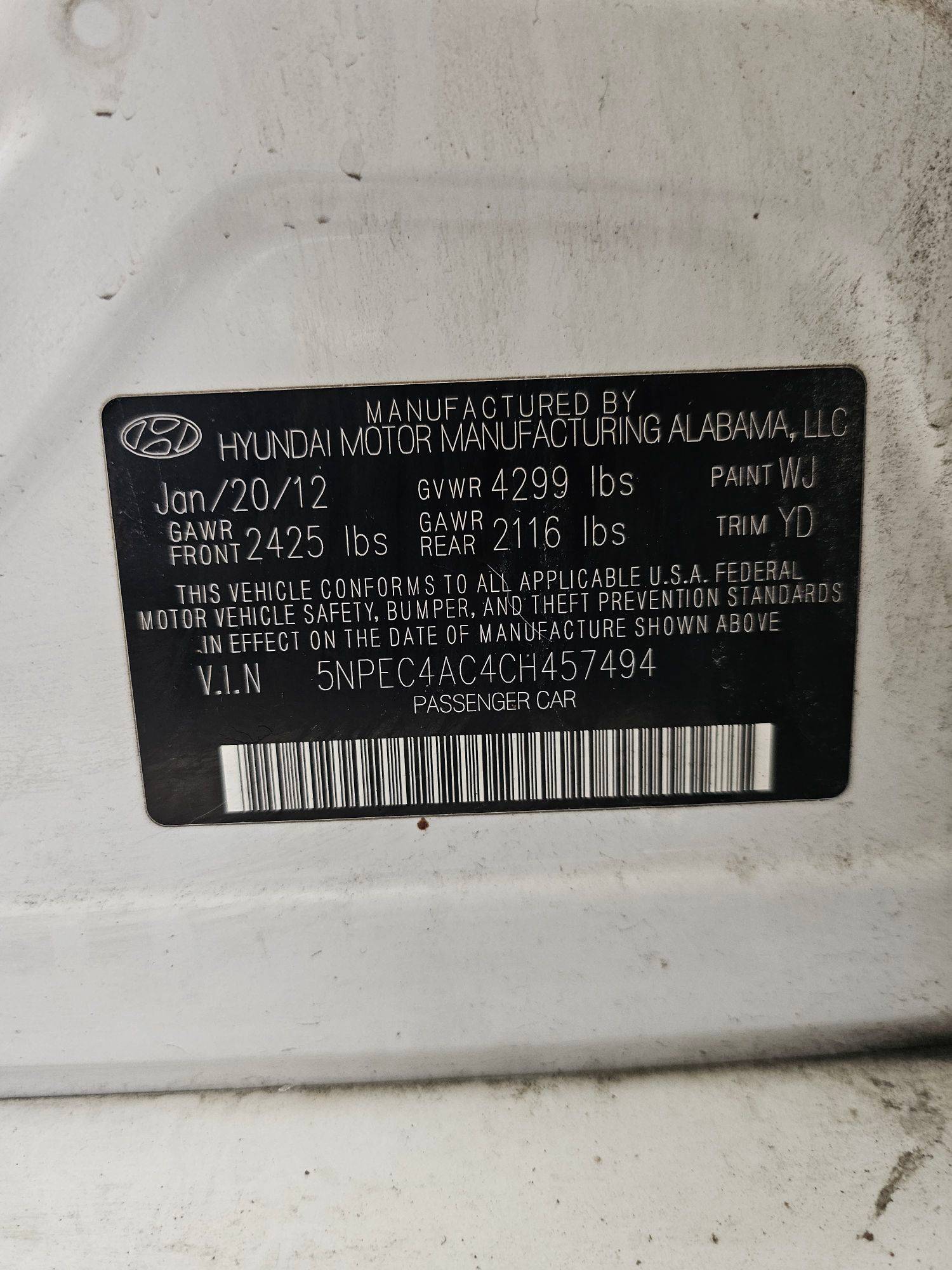 2012 HYUNDAI SONATA — 144779 Miles — Lot 42328721 — Main - Marhaba Auctions Used Cars - Image 11