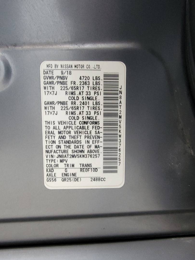 2019 NISSAN ROGUE — 117036 Miles — Lot W376257 — Main - Marhaba Auctions Used Cars - Image 10