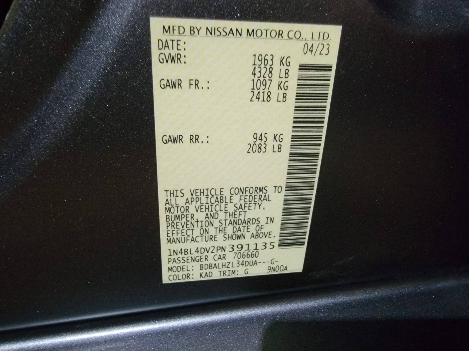 2023 NISSAN ALTIMA — 61909 Miles — Lot N391135 — Main - Marhaba Auctions Used Cars - Image 9