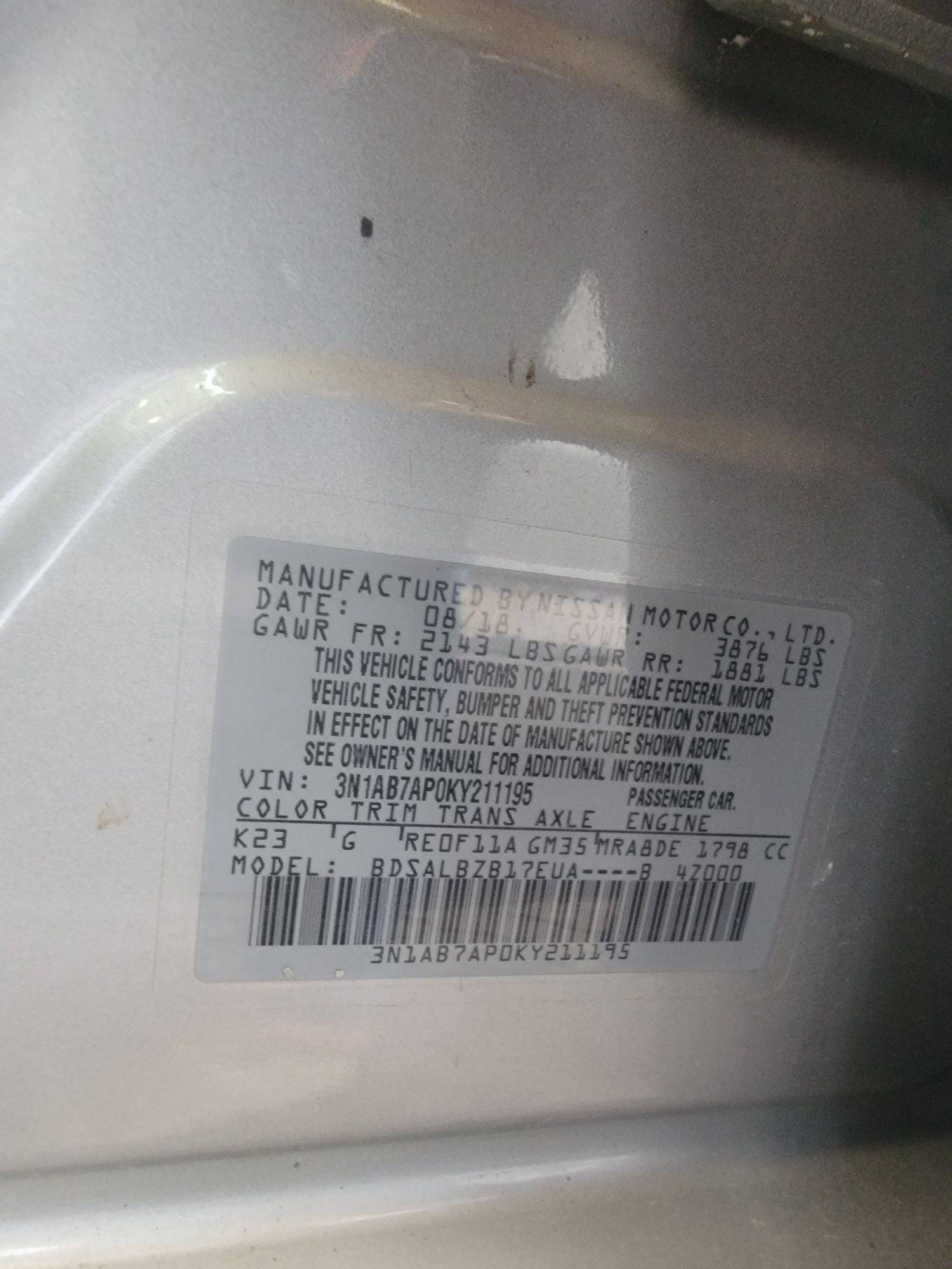 2019 NISSAN SENTRA — 154786 Miles — Lot Y211195 — Main - Marhaba Auctions Used Cars - Image 8