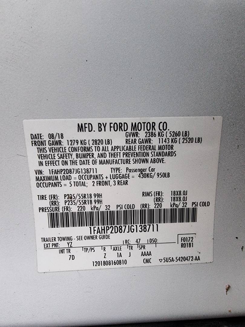 2018 FORD TAURUS — 107552 Miles — Lot 214587 — Main - Marhaba Auctions Used Cars - Image 9