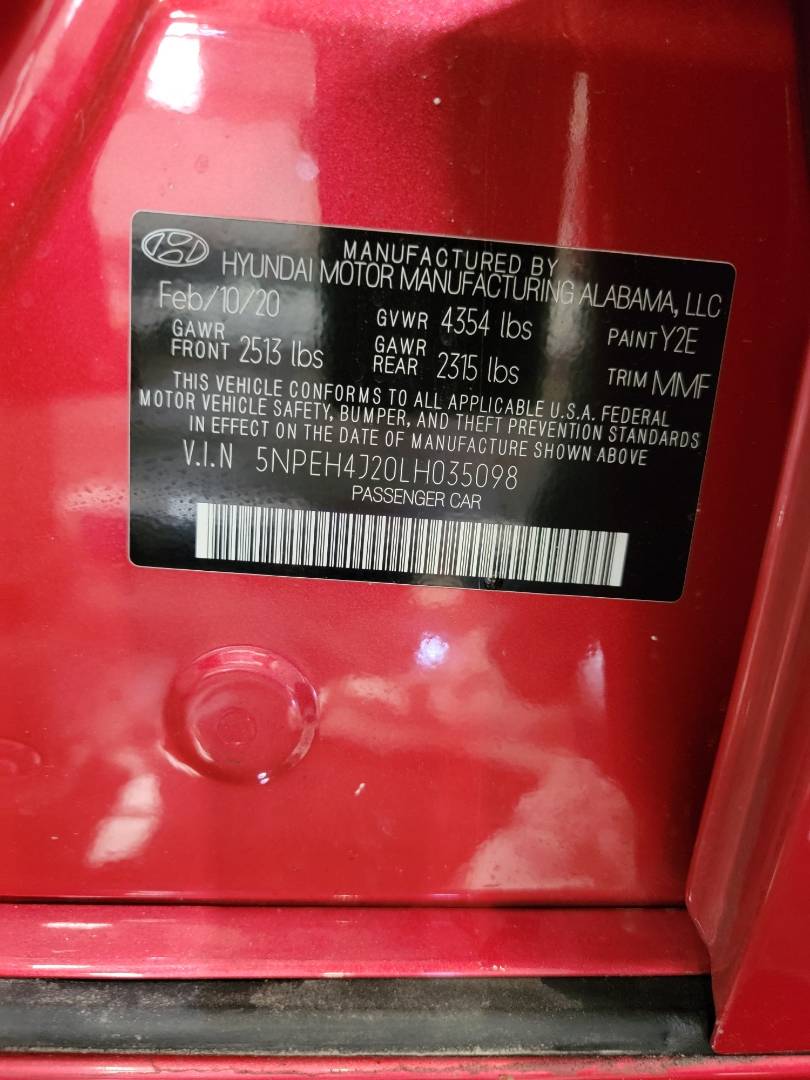 2020 HYUNDAI SONATA — 46916 Miles — Lot H035098 — Main - Marhaba Auctions Used Cars - Image 10
