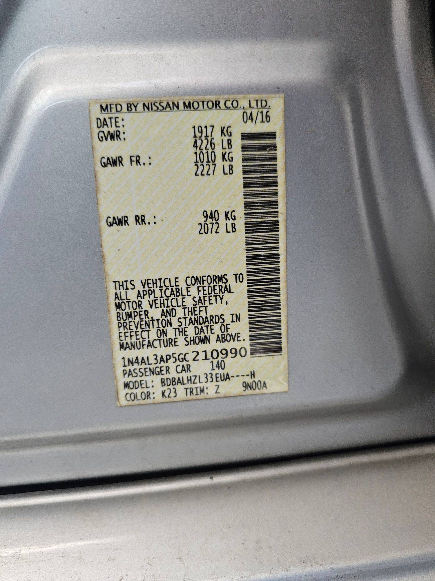 2016 NISSAN ALTIMA — 162505 Miles — Lot 42198483 — Souq - Marhaba Auctions Used Cars - Image 10