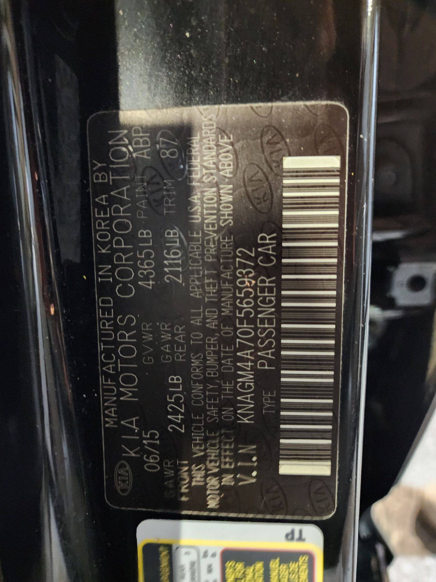 2015 KIA OPTIMA — 134669 Miles — Lot 78525683 — Al Quoz - Marhaba Auctions Used Cars - Image 9