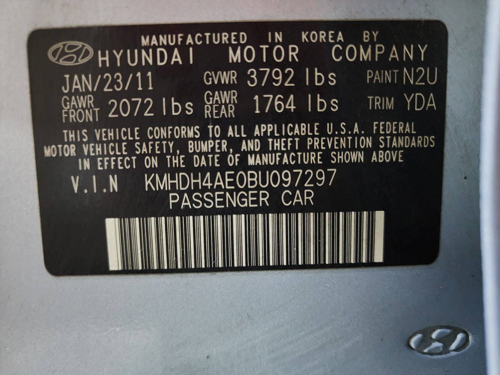 2011 HYUNDAI ELANTRA — 185450 Miles — Lot 71646994 — Al Quoz - Marhaba Auctions Used Cars - Image 10