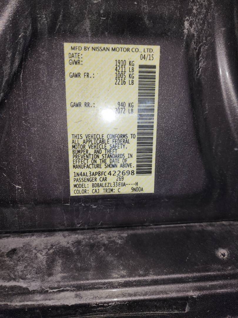 2015 NISSAN ALTIMA — 176336 Miles — Lot FC422698 - Marhaba Auctions Used Cars - Image 3