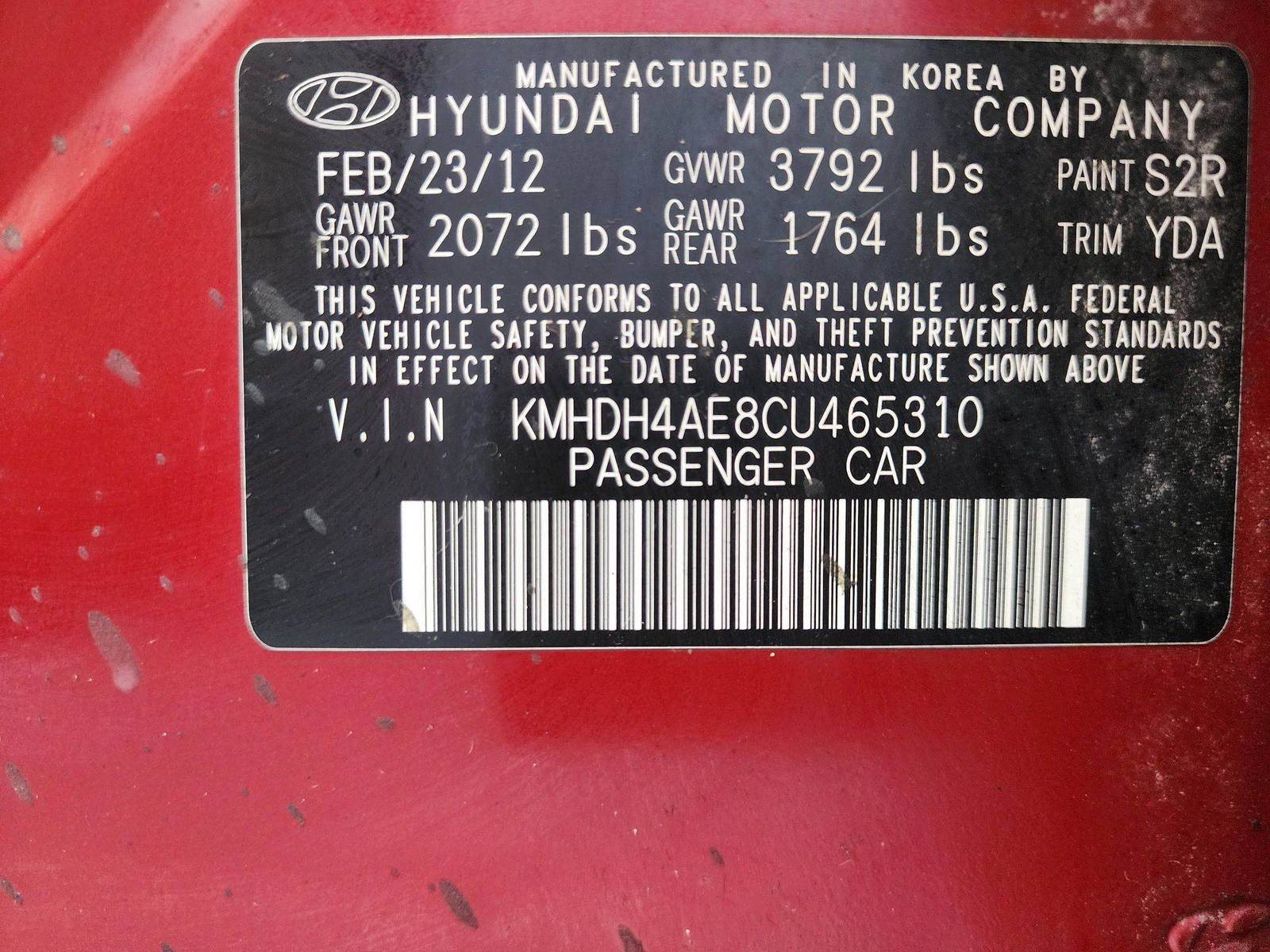 2012 HYUNDAI ELANTRA — 131561 Miles — Lot 465310 — Al Quoz - Marhaba Auctions Used Cars - Image 10