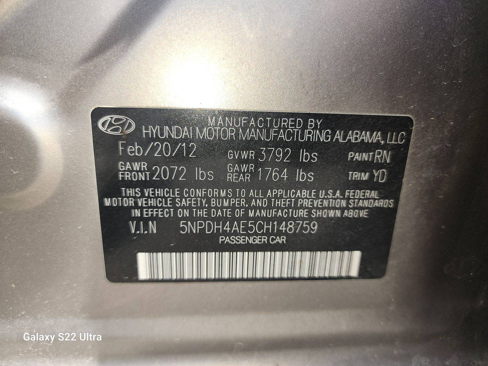 2012 HYUNDAI ELANTRA — 175893 Miles — Lot 45949144 - Marhaba Auctions Used Cars - Image 4