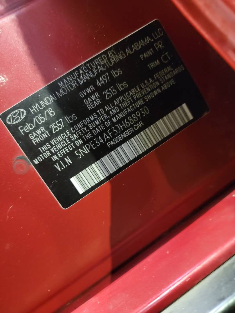 2018 HYUNDAI SONATA — 61096 Miles — Lot H688930 — Main - Marhaba Auctions Used Cars - Image 8