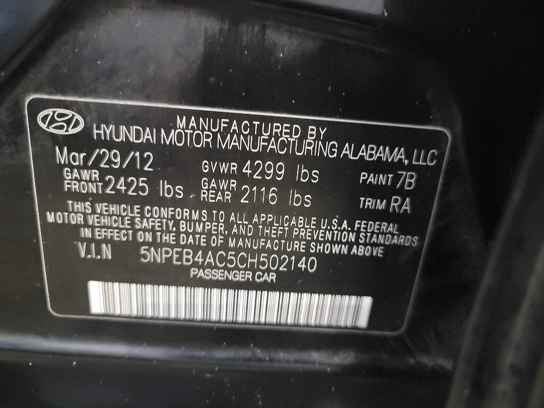 2012 HYUNDAI SONATA — 163972 Miles — Lot 64058803 - Marhaba Auctions Used Cars - Image 10