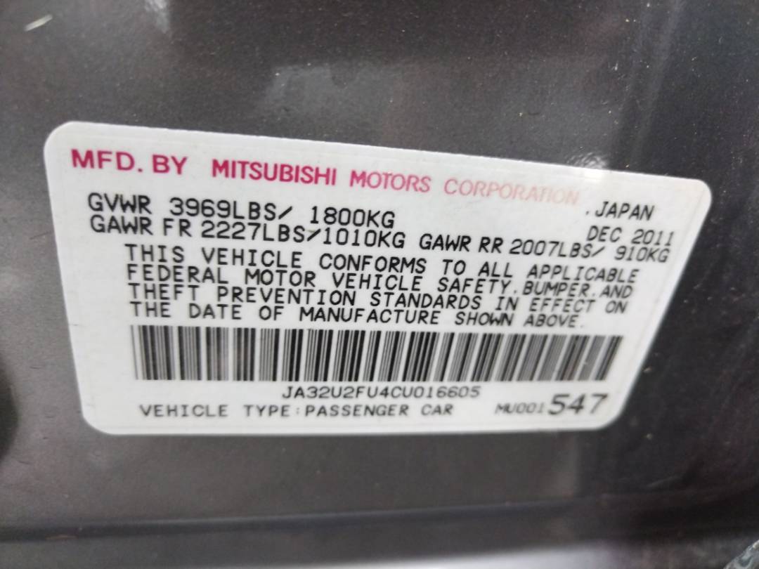 2012 MITSUBISHI LANCER — 99648 Miles — Lot U016605 - Marhaba Auctions Used Cars - Image 8