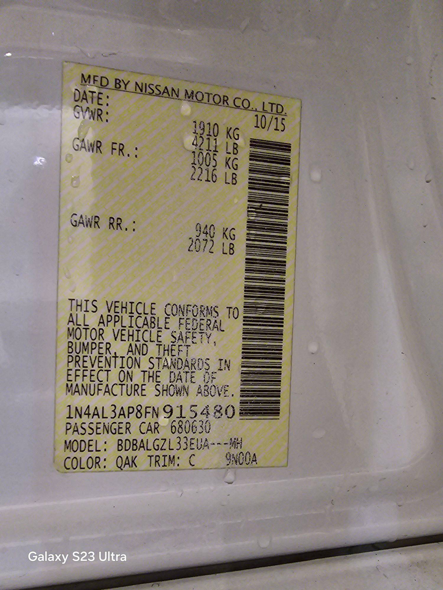 2015 NISSAN ALTIMA — 103200 Miles — Lot N915480 — Main - Marhaba Auctions Used Cars - Image 10