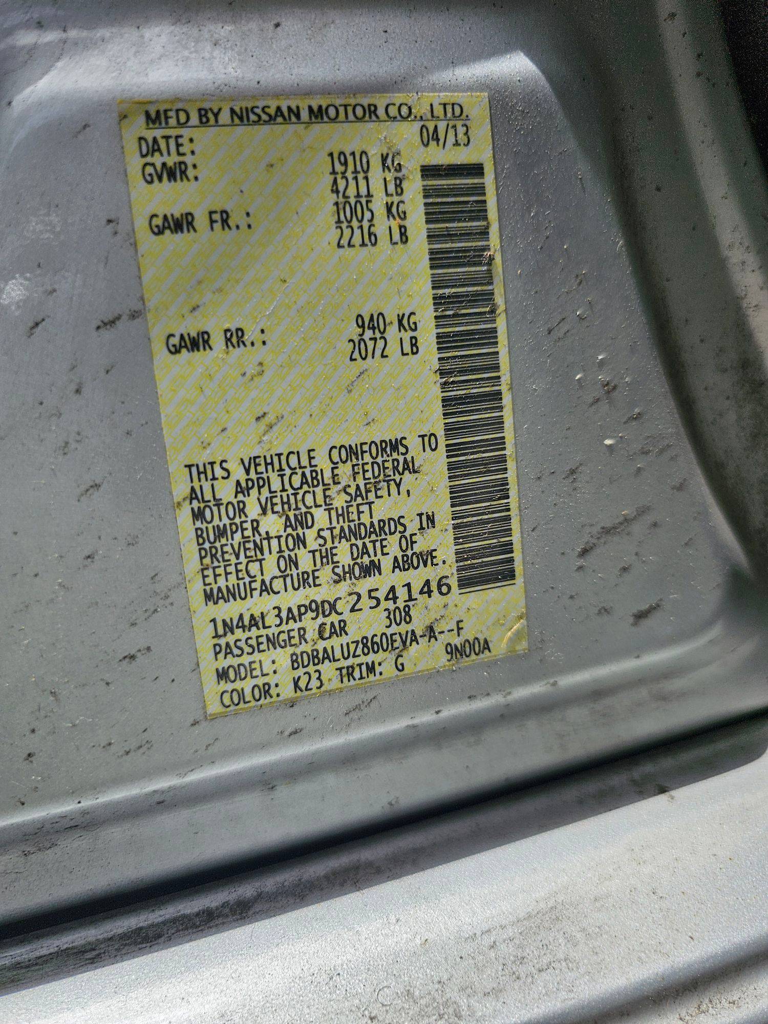 2013 NISSAN ALTIMA — 159464 Miles — Lot P9DC254146 — Souq - Marhaba Auctions Used Cars - Image 9
