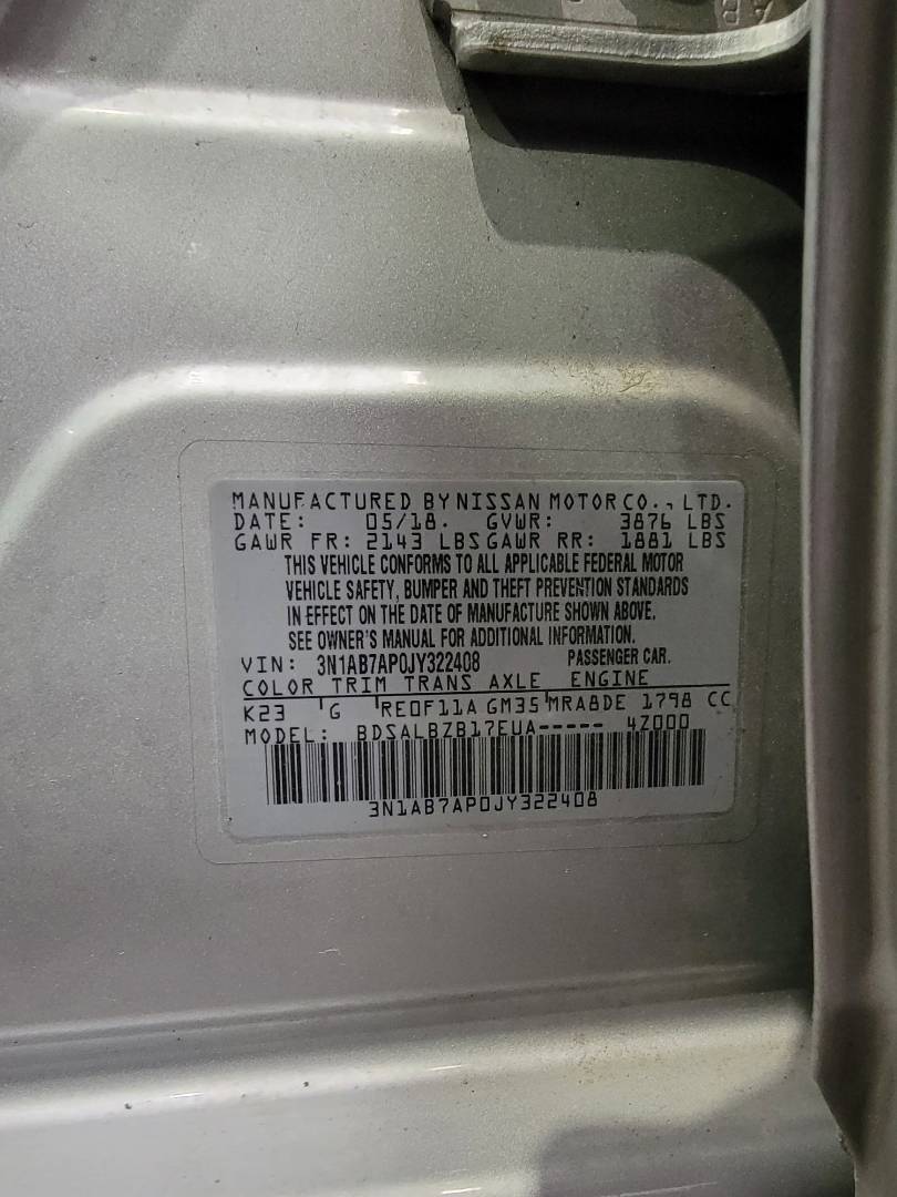 2018 NISSAN SENTRA — 55788 Miles — Lot JY322408 — Main - Marhaba Auctions Used Cars - Image 10