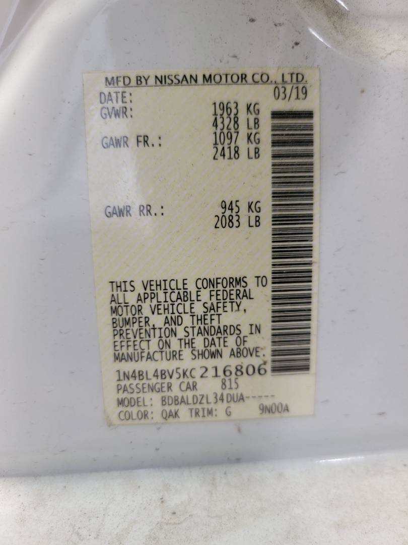 2019 NISSAN ALTIMA — 89887 Miles — Lot 69697253 - Marhaba Auctions Used Cars - Image 9
