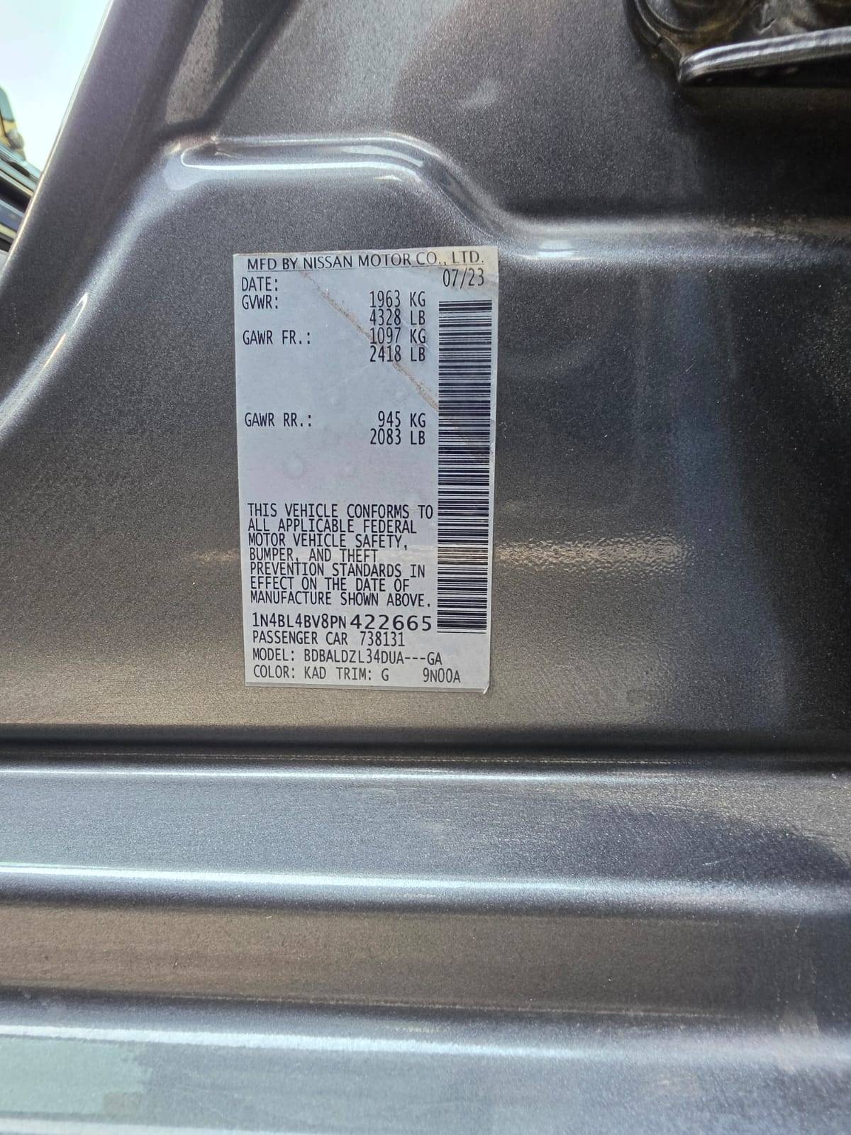 2023 NISSAN ALTIMA — 117872 Miles — Lot V8PN422665 - Marhaba Auctions Used Cars - Image 9