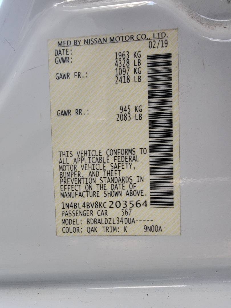 2019 NISSAN ALTIMA — 110435 Miles — Lot C203564 — Main - Marhaba Auctions Used Cars - Image 9