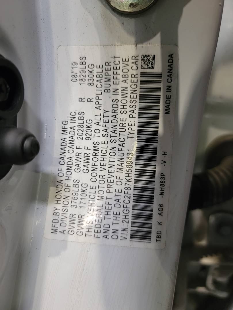 2019 HONDA CIVIC — 53612 Miles — Lot 37697365 - Marhaba Auctions Used Cars - Image 10