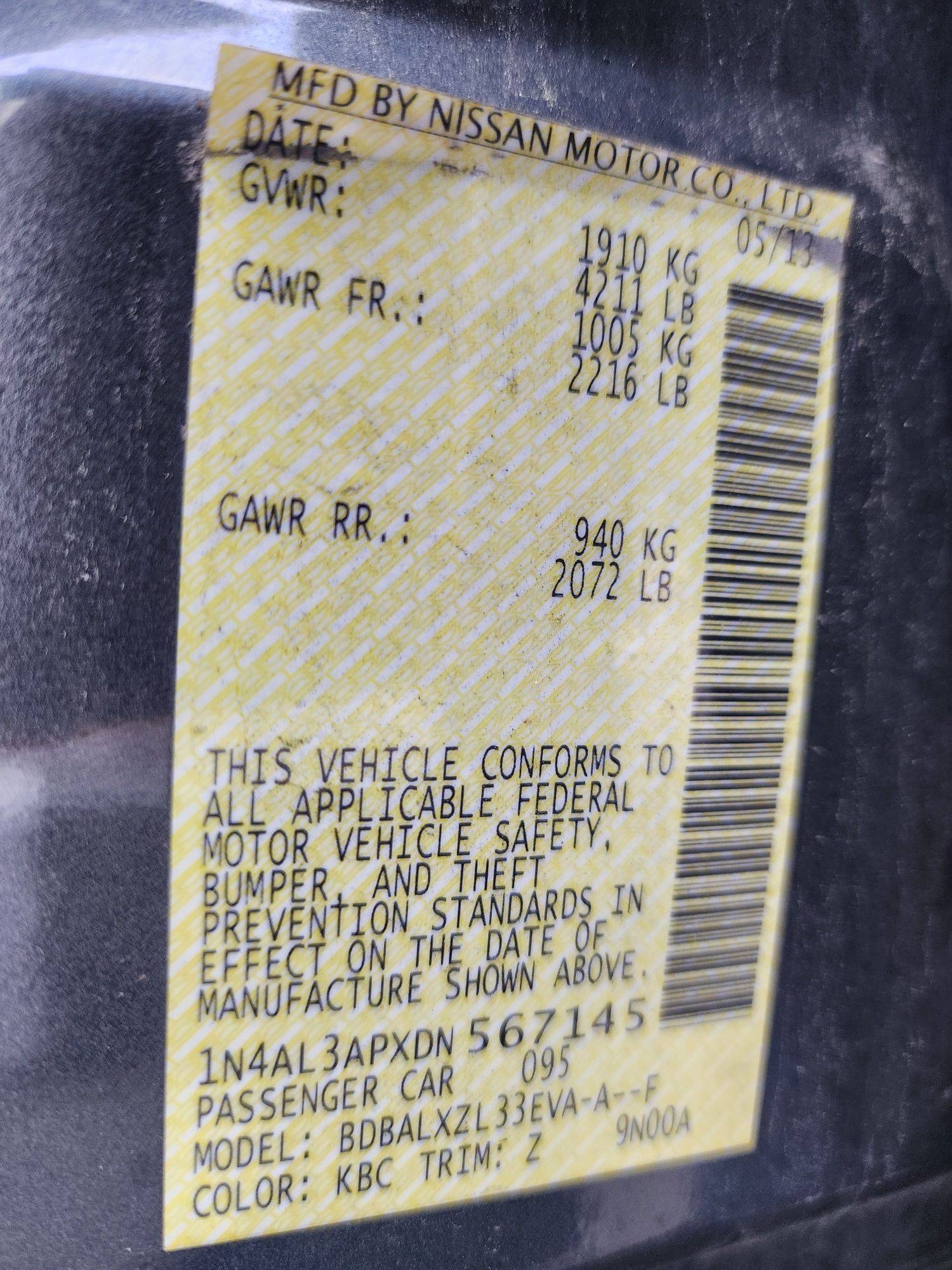 2013 NISSAN ALTIMA — 180618 Miles — Lot 68270783 - Marhaba Auctions Used Cars - Image 3