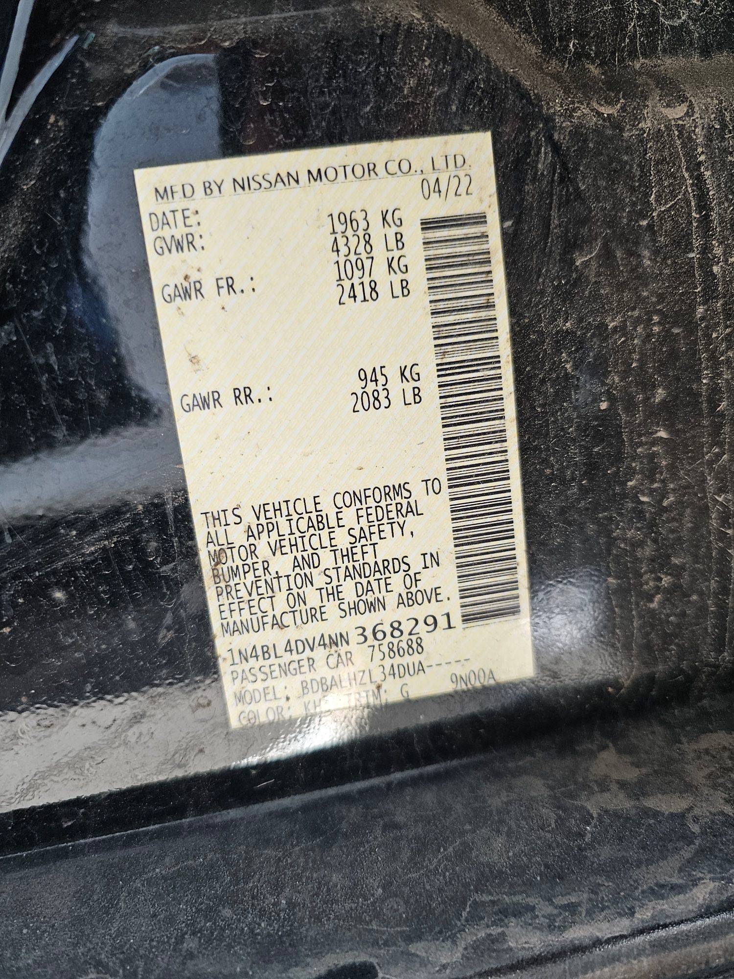 2022 NISSAN ALTIMA — 120837 Miles — Lot BL4DV4NN368291 — Souq - Marhaba Auctions Used Cars - Image 10