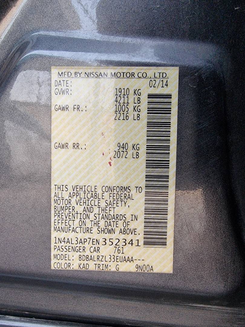 2014 NISSAN ALTIMA — 232238 Miles — Lot 125487 — Ind. 12 - Marhaba Auctions Used Cars - Image 9