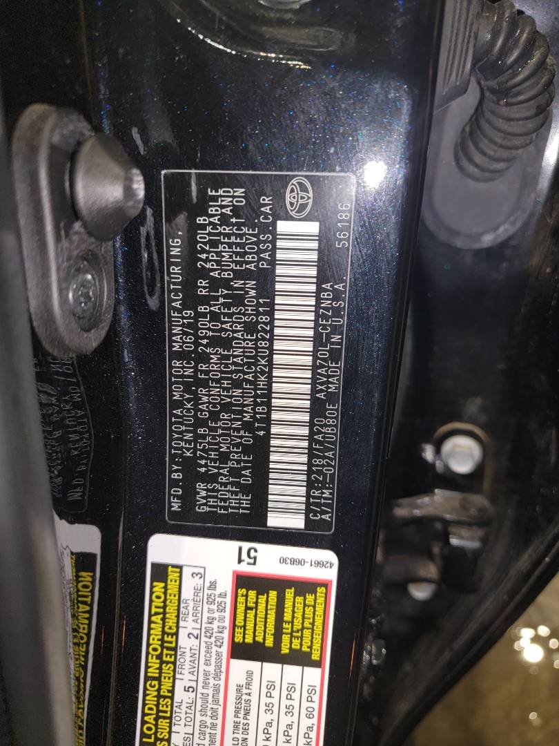2019 TOYOTA CAMRY — 147793 Miles — Lot U822811 - Marhaba Auctions Used Cars - Image 11