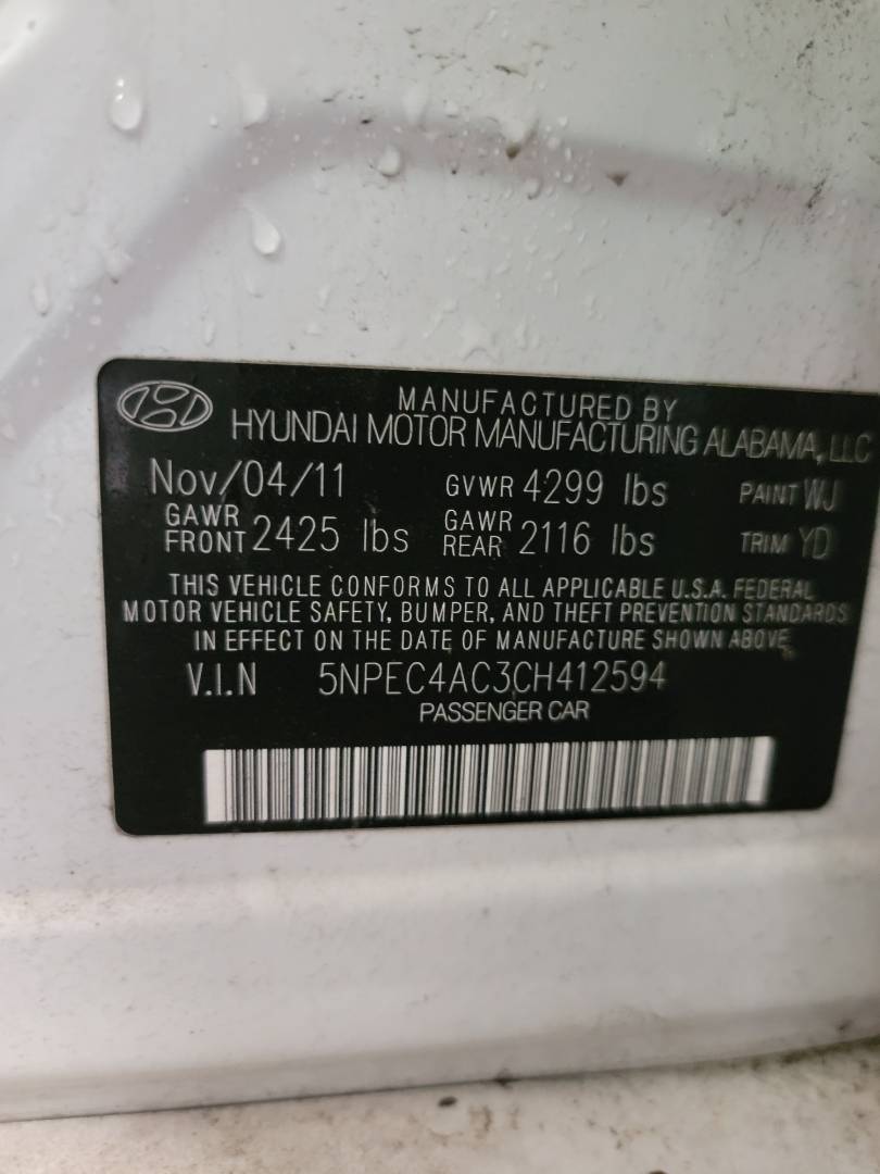 2012 HYUNDAI SONATA — 165401 Miles — Lot H412594 - Marhaba Auctions Used Cars - Image 10