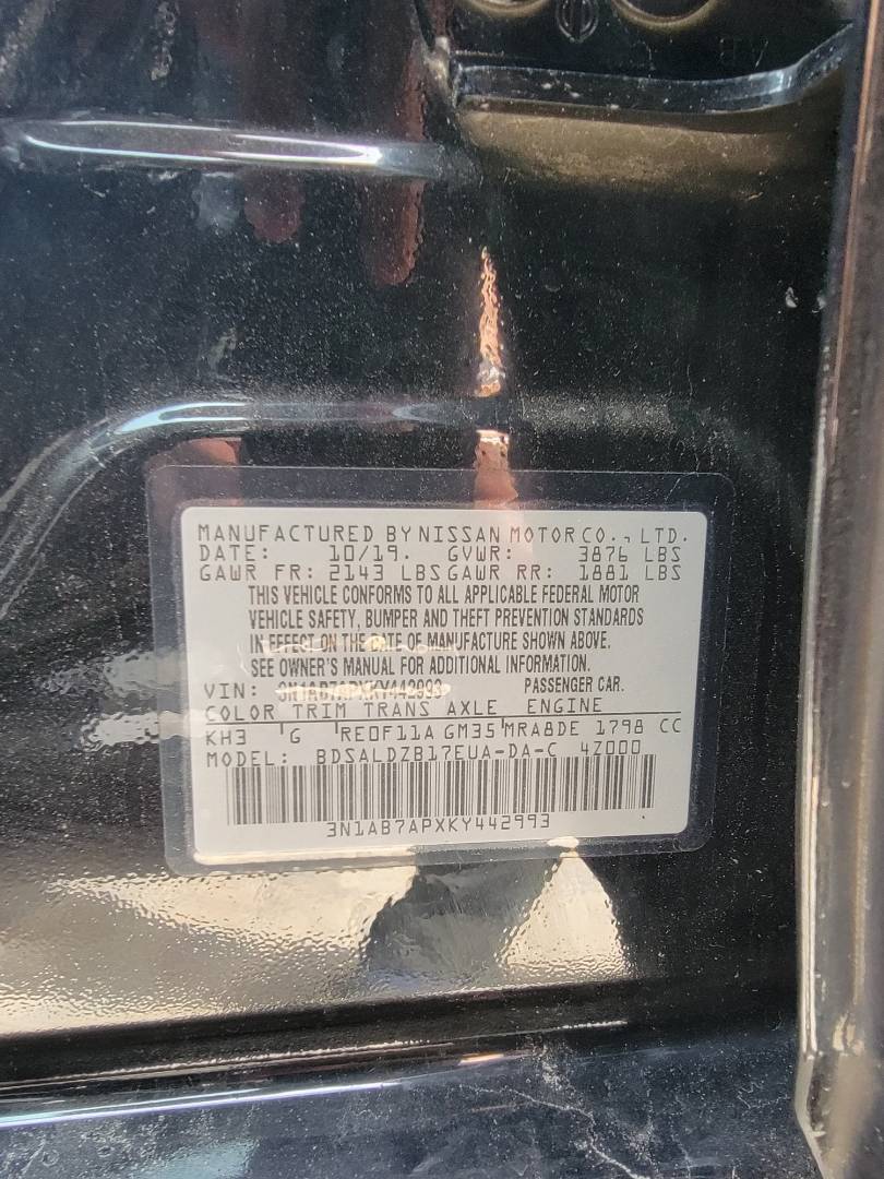 2019 NISSAN SENTRA — 139079 Miles — Lot 442993 — Main - Marhaba Auctions Used Cars - Image 10