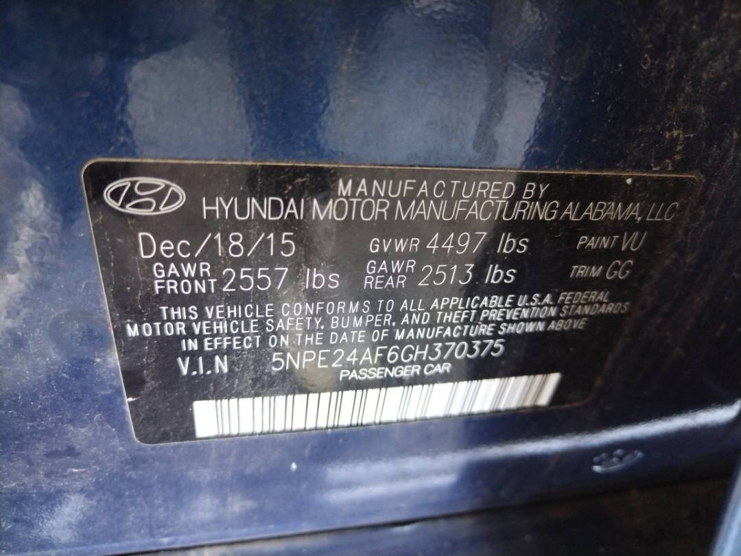 2016 HYUNDAI SONATA — 212763 Miles — Lot 37579941 - Marhaba Auctions Used Cars - Image 9