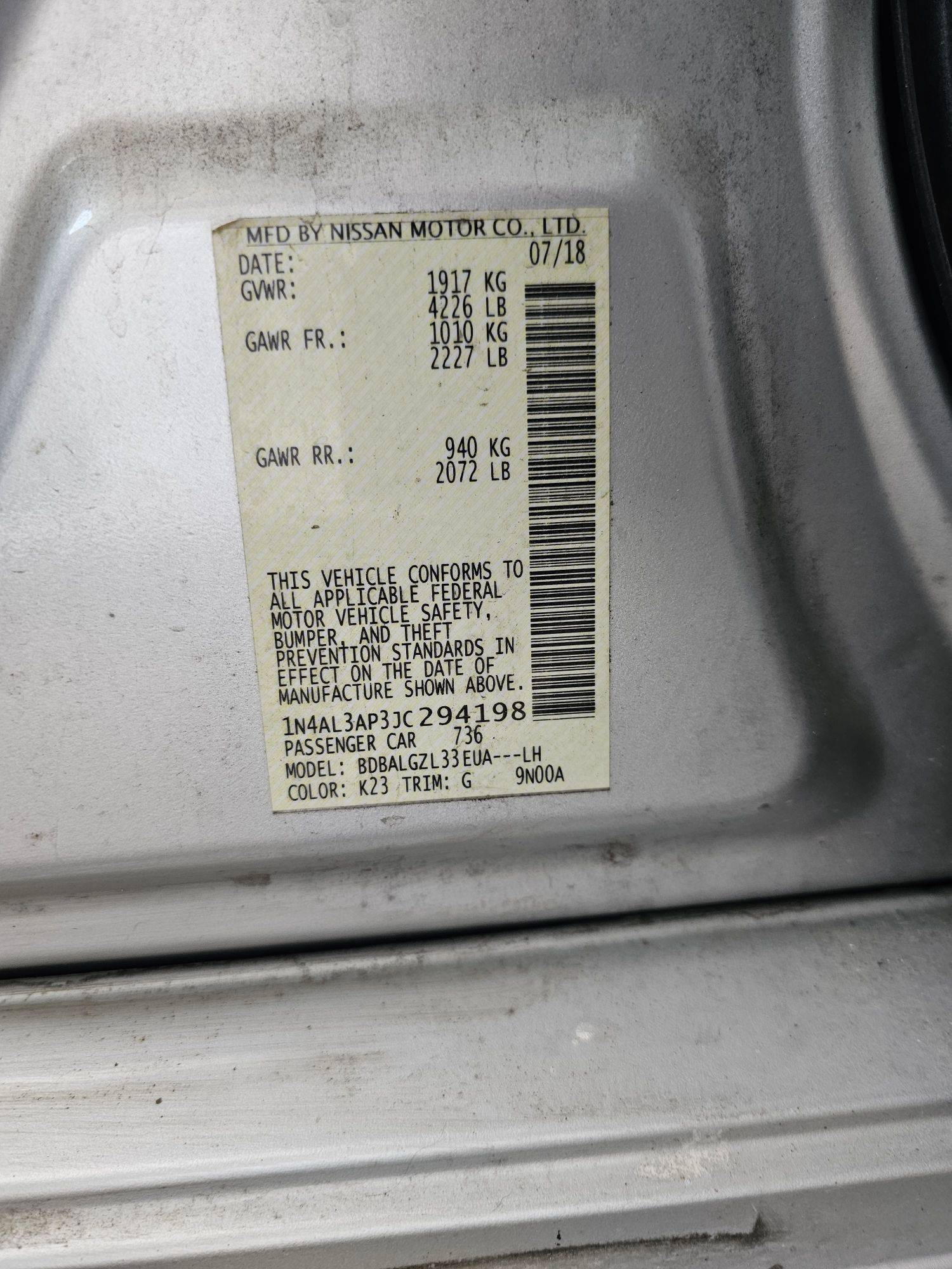 2018 NISSAN ALTIMA — 132351 Miles — Lot 3JC294198 — Souq - Marhaba Auctions Used Cars - Image 9