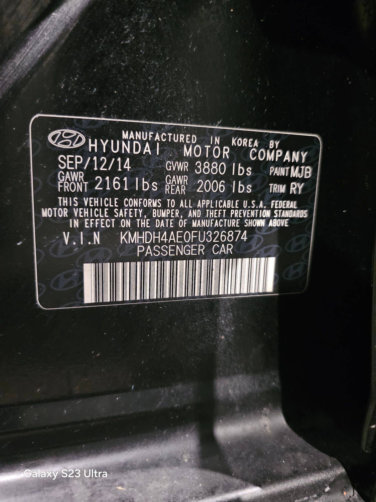 2015 HYUNDAI ELANTRA — 172678 Miles — Lot 43838766 — Main - Marhaba Auctions Used Cars - Image 9