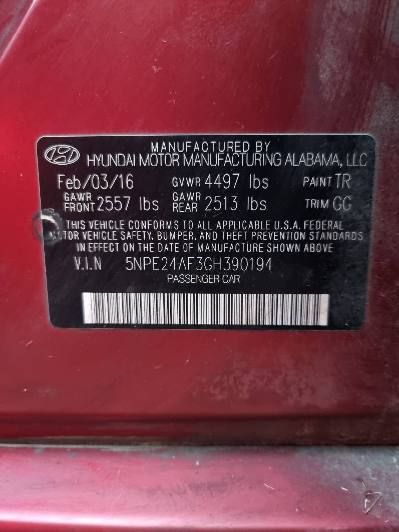 2016 HYUNDAI SONATA — 149554 Miles — Lot 214587 — Ind. 12 - Marhaba Auctions Used Cars - Image 9