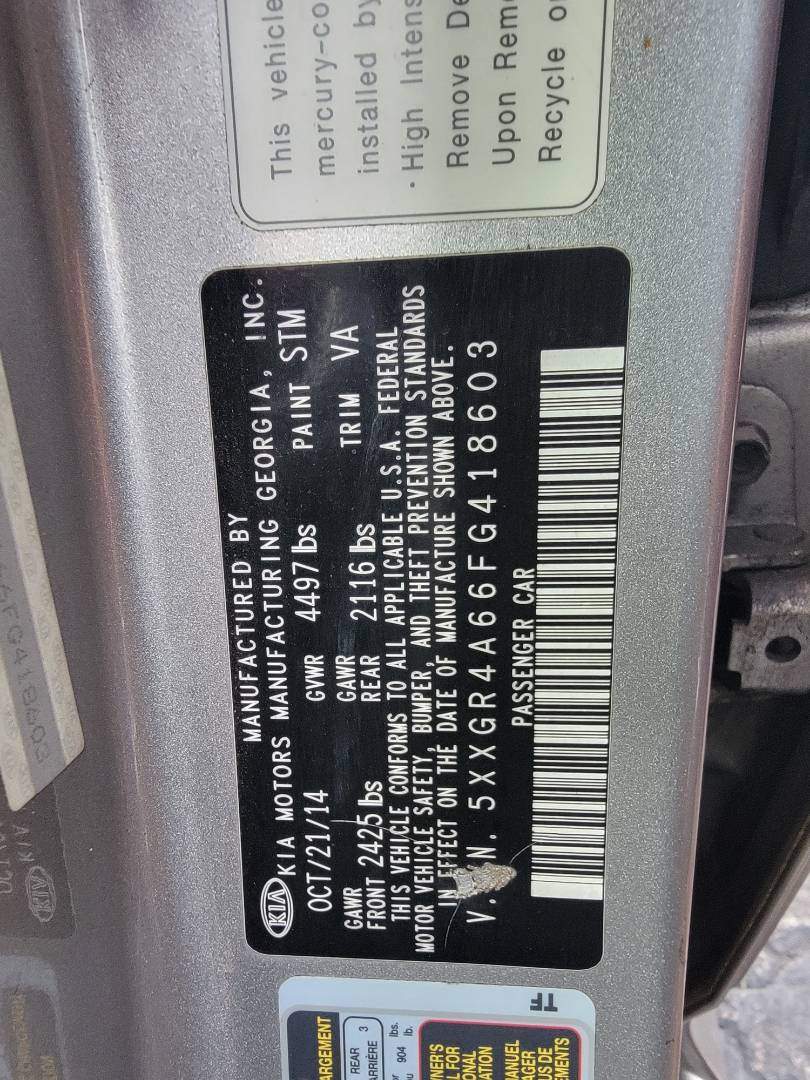 2015 KIA OPTIMA — 234392 Miles — Lot 70331675 — Souq - Marhaba Auctions Used Cars - Image 4