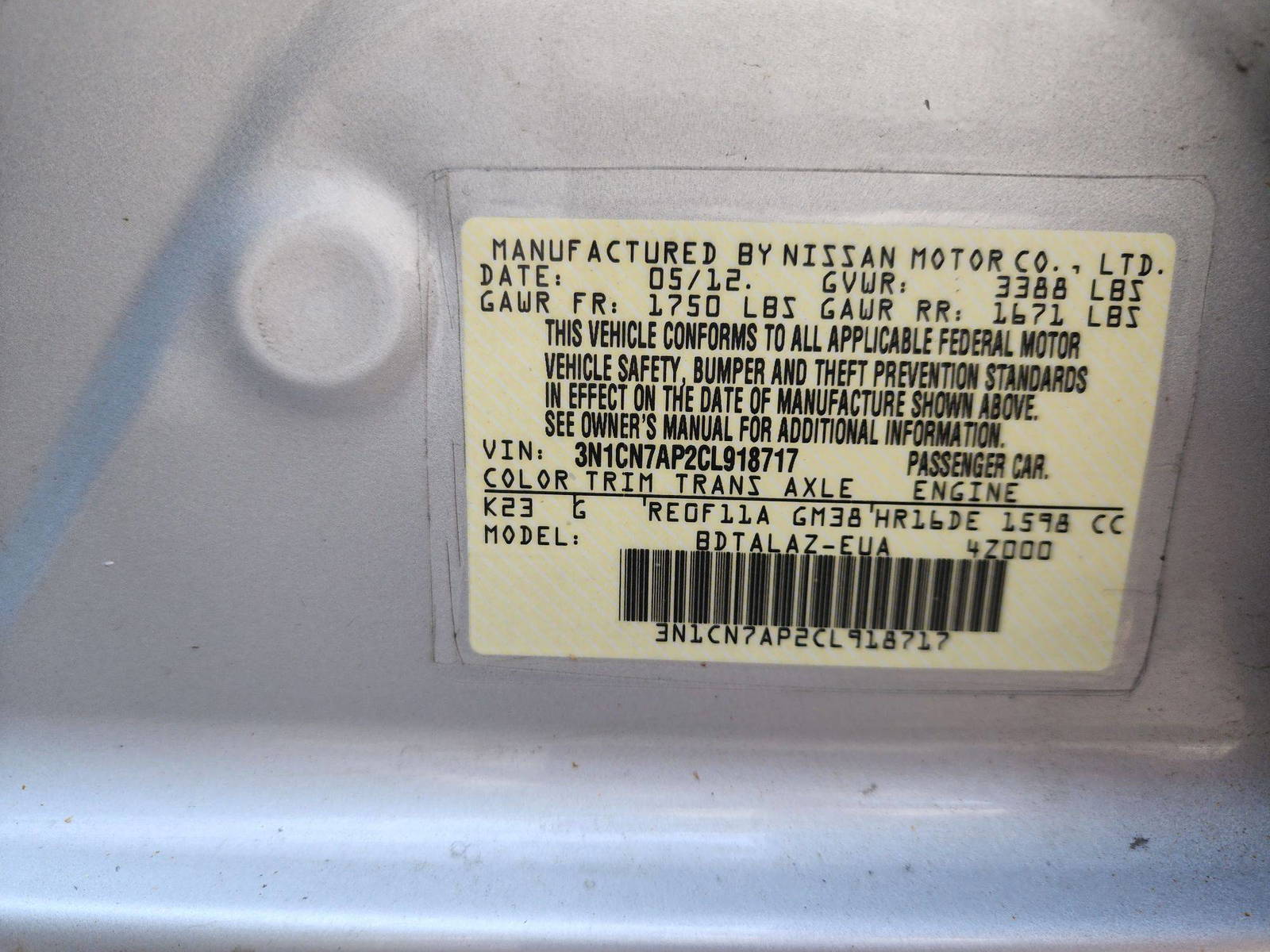 2012 NISSAN VERSA — 152847 Miles — Lot 18717 — Al Quoz - Marhaba Auctions Used Cars - Image 9