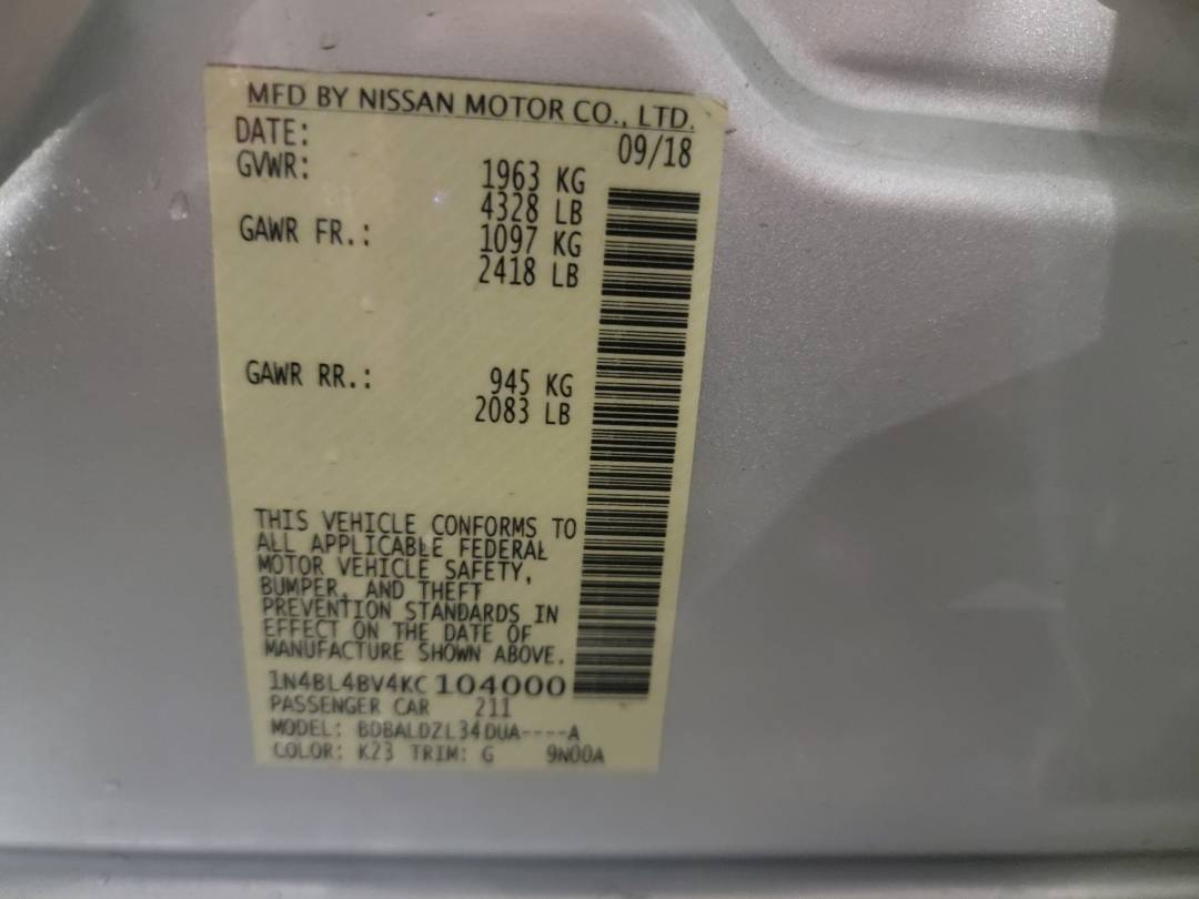 2019 NISSAN ALTIMA — 113004 Miles — Lot C104000 - Marhaba Auctions Used Cars - Image 7