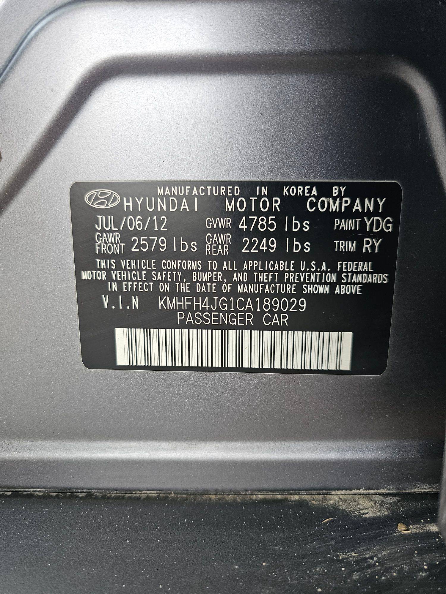 2012 HYUNDAI AZERA — 111381 Miles — Lot CA189029 — Main - Marhaba Auctions Used Cars - Image 10