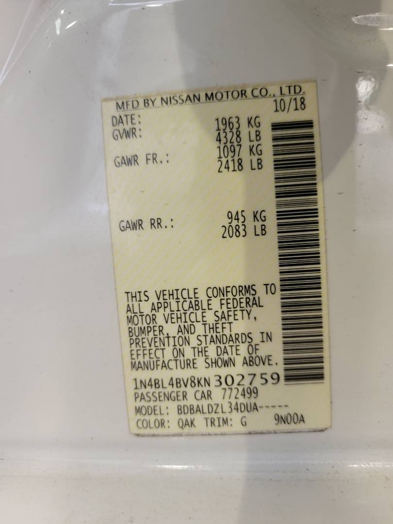 2019 NISSAN ALTIMA — 189538 Miles — Lot 38548138 — Main - Marhaba Auctions Used Cars - Image 9