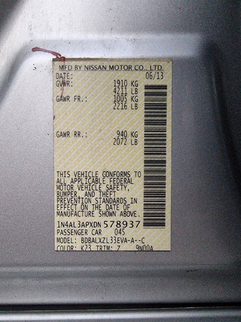 2013 NISSAN ALTIMA — 218416 Miles — Lot 125478 — Souq - Marhaba Auctions Used Cars - Image 9